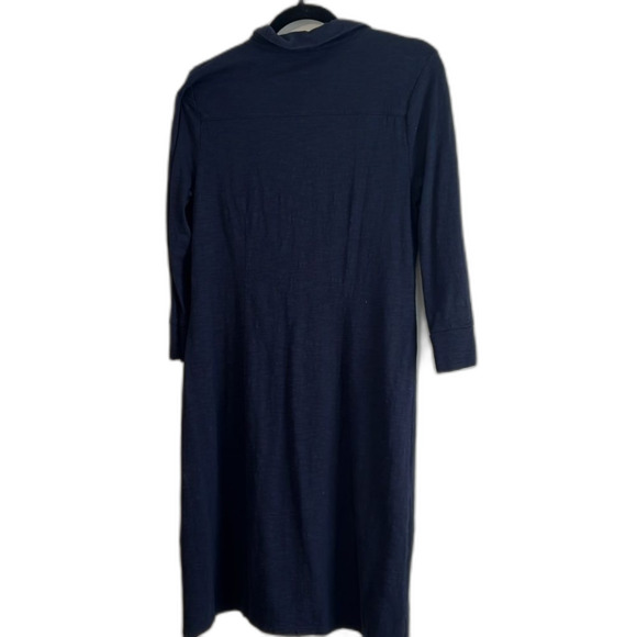 Talbots Navy Cotton Blend Button 3/4 Sleeve Shirt Dress Chest pockets Size Med - Picture 2 of 12